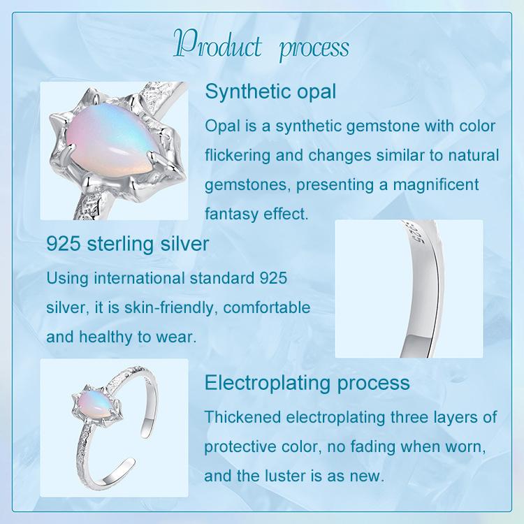 S925 Sterling Silver Fantasy Aurora Opal Adjustable Ring