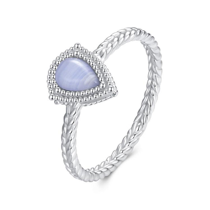 S925 Sterling Silver Platinum-Plated Agate Main Stone Ring, 6, 7, 8