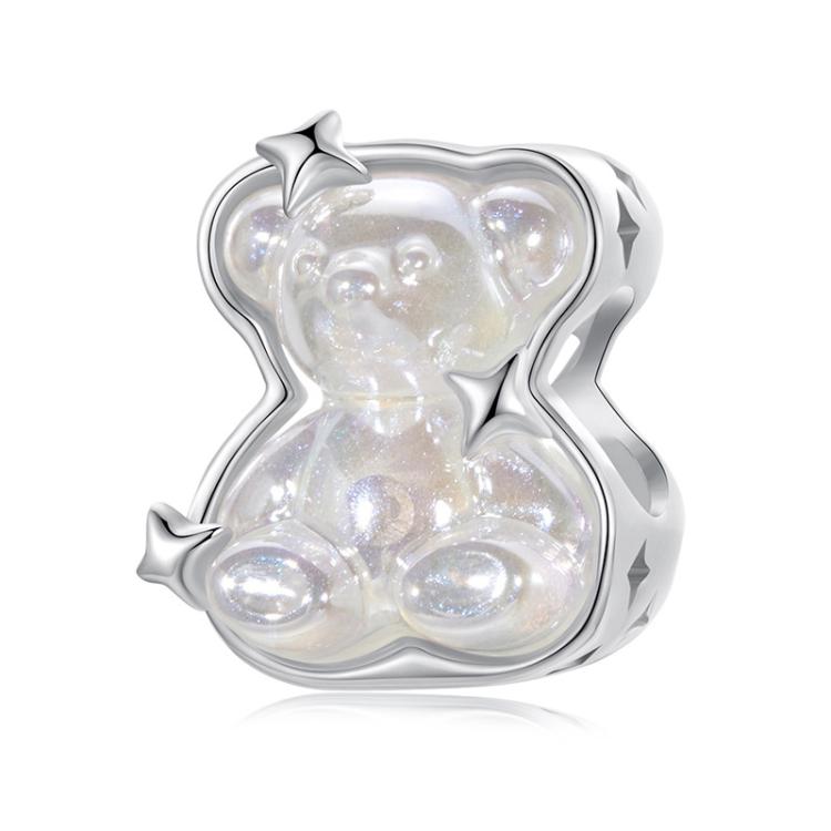 S925 Sterling Silver Platinum-Plated Aurora Cute Bear DIY Beads