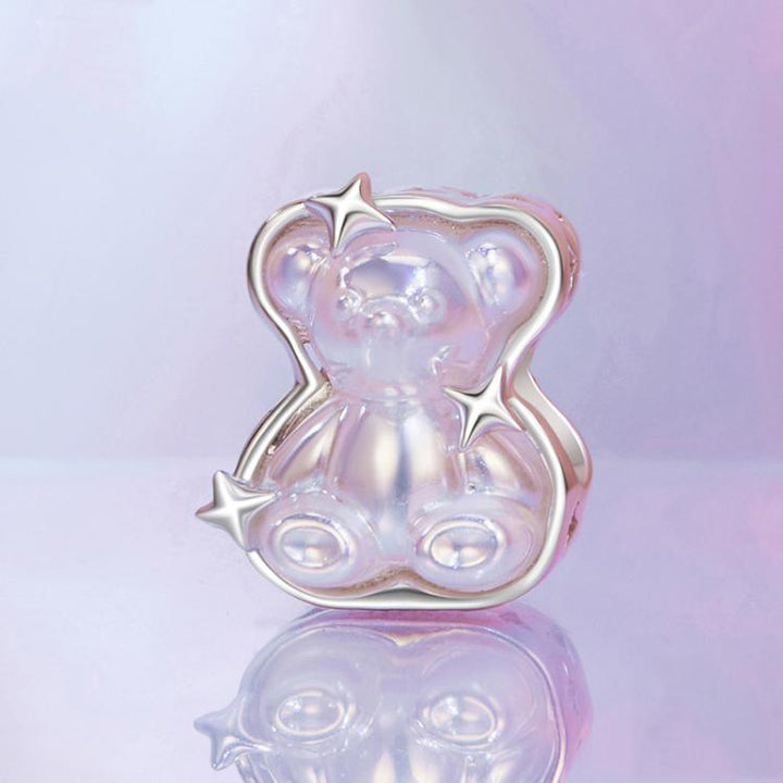 S925 Sterling Silver Platinum-Plated Aurora Cute Bear DIY Beads