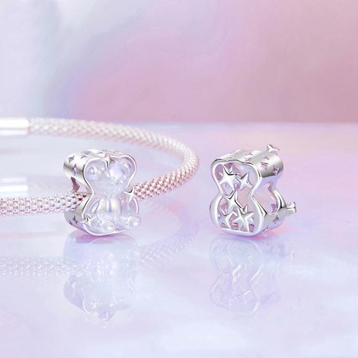 S925 Sterling Silver Platinum-Plated Aurora Cute Bear DIY Beads