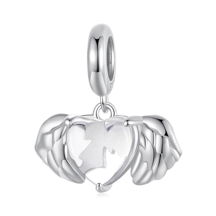 S925 Sterling Silver Platinum-plated Heart Wings DIY Pendant