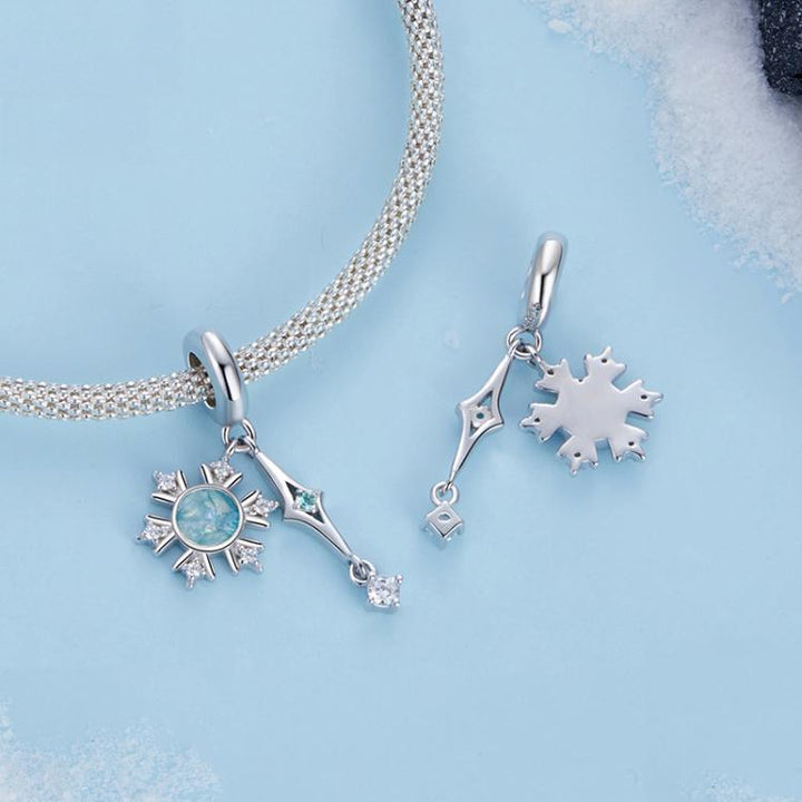 S925 Sterling Silver Snowflake Beaded DIY Bracelet Pendant