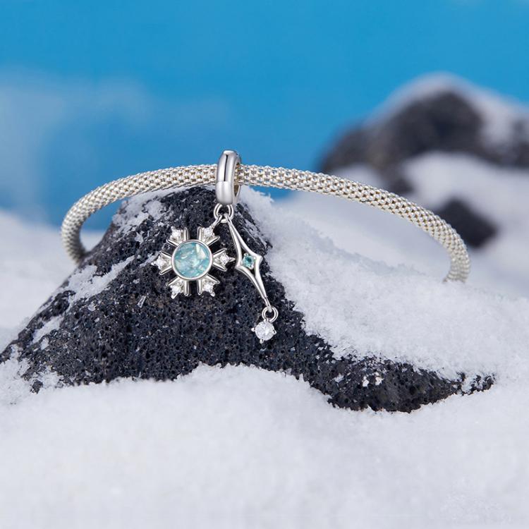 S925 Sterling Silver Snowflake Beaded DIY Bracelet Pendant