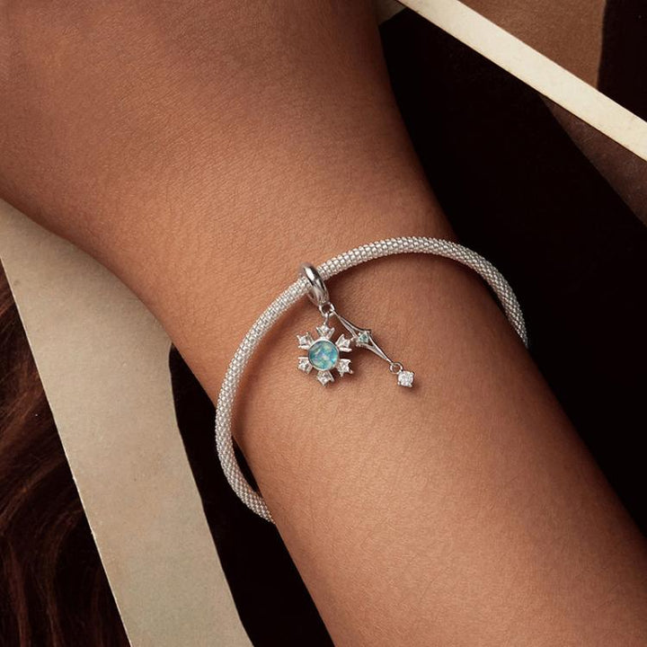 S925 Sterling Silver Snowflake Beaded DIY Bracelet Pendant