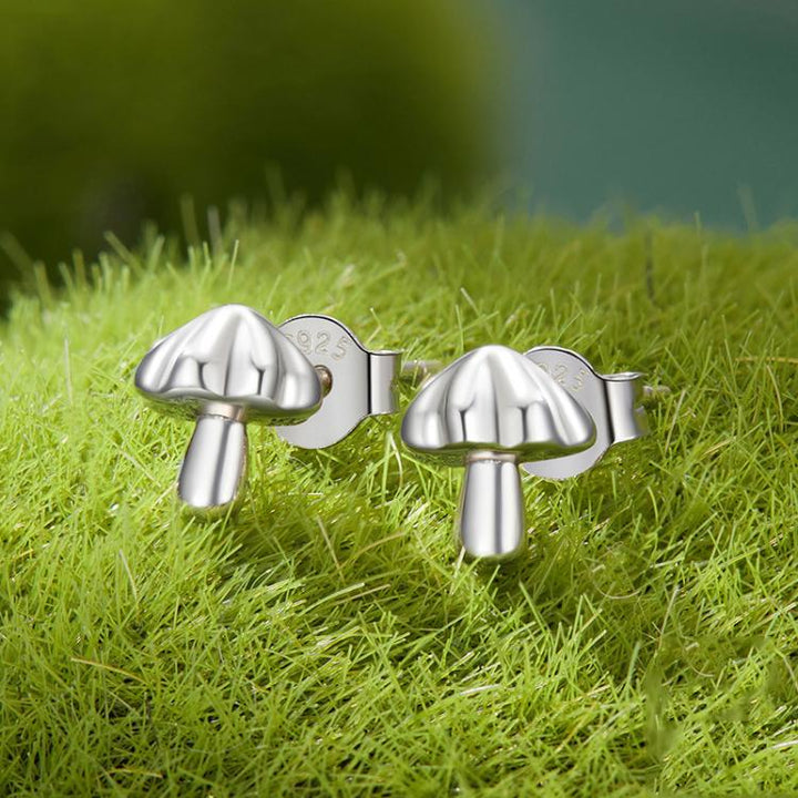 S925 Sterling Silver Oxidized Cute Mushroom Earrings