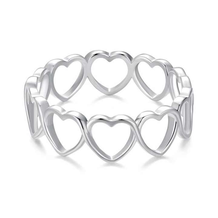 S925 Sterling Silver Oxidized Heart-shaped Hollow Ring, No.6, No.7, No.8