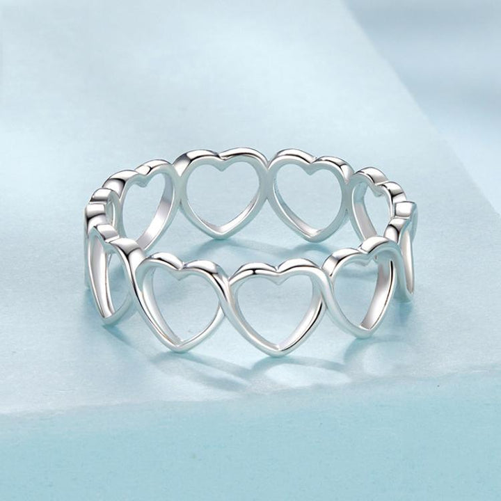 S925 Sterling Silver Oxidized Heart-shaped Hollow Ring, No.6, No.7, No.8