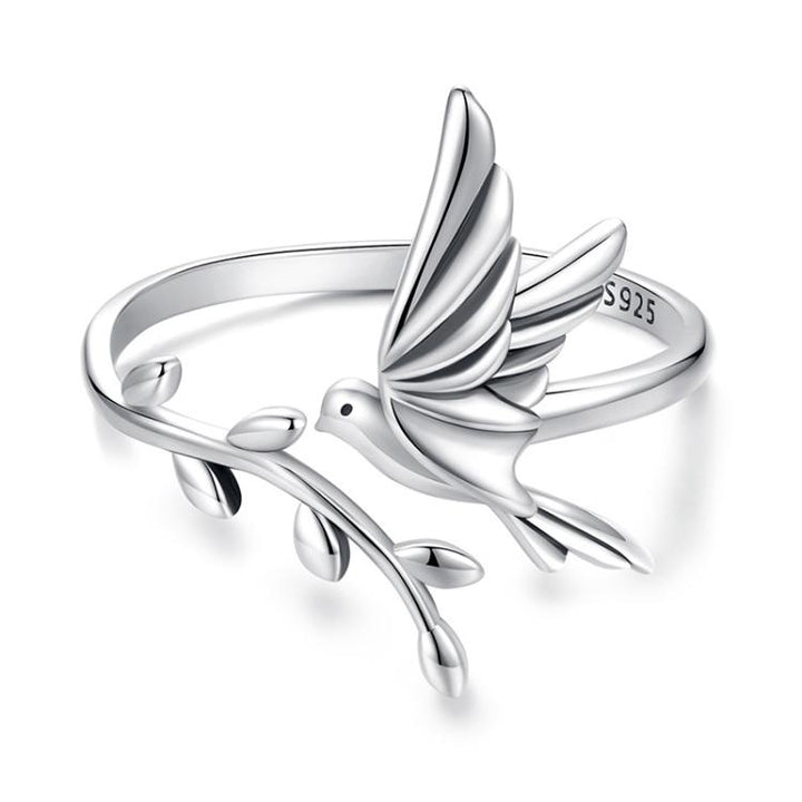 S925 Sterling Silver Oxidized Flying Bird Open Ring