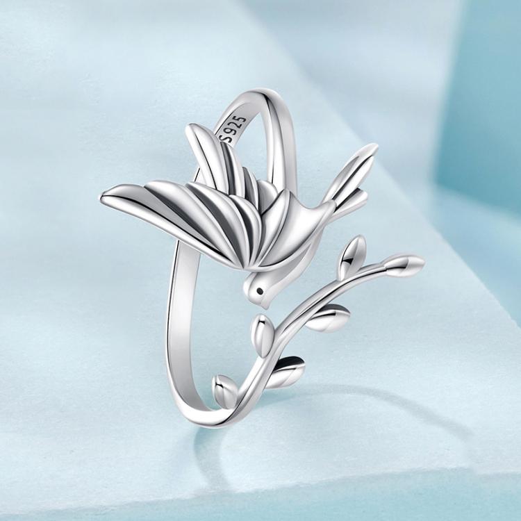 S925 Sterling Silver Oxidized Flying Bird Open Ring