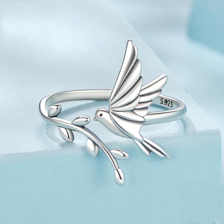 S925 Sterling Silver Oxidized Flying Bird Open Ring