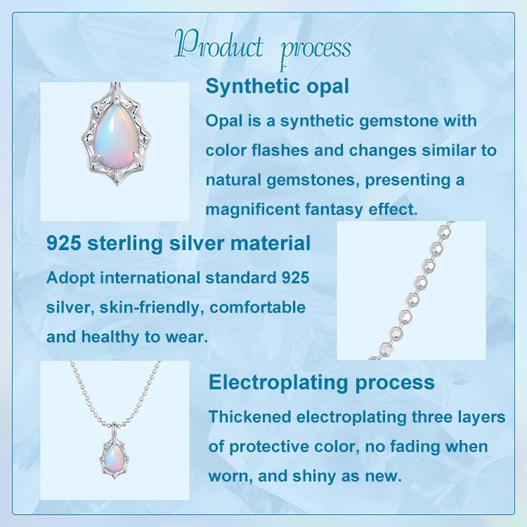 S925 Sterling Silver Platinum-plated Fantasy Aurora Opal Necklace