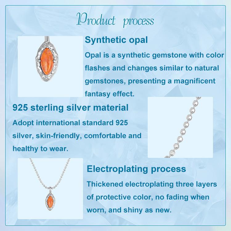 S925 Sterling Silver Platinum-plated Flame Opal Necklace Elegant Clavicle Chain