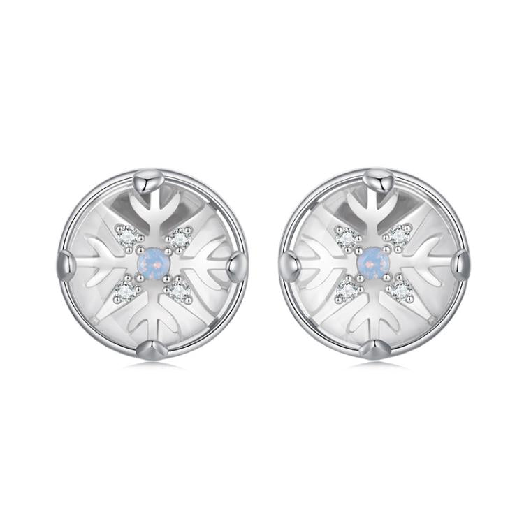 S925 Sterling Silver Platinum-plated Christmas Crystal Ball Snowflake Earrings