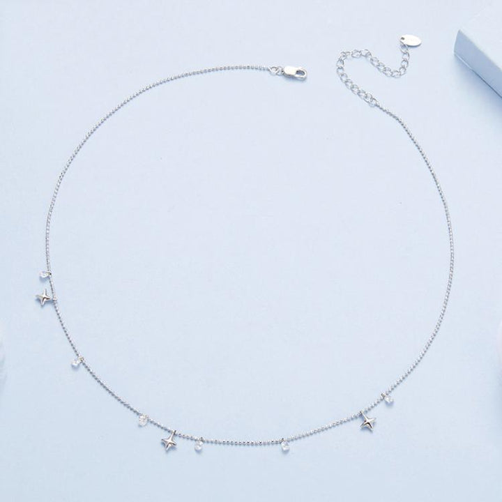 S925 Sterling Silver Platinum-Plated Dynamic Starry Sky Tassel Necklace