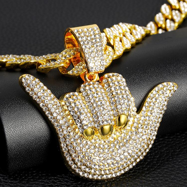 Dazzling Men Personalized 666 Finger Diamond Pendant Trendy Hip Hop Rhinestone Cuban Necklace