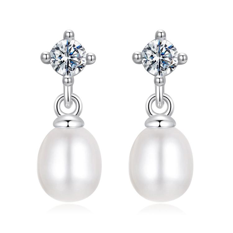 S925 Sterling Silver Natural Freshwater Pearl Moissanite Earrings