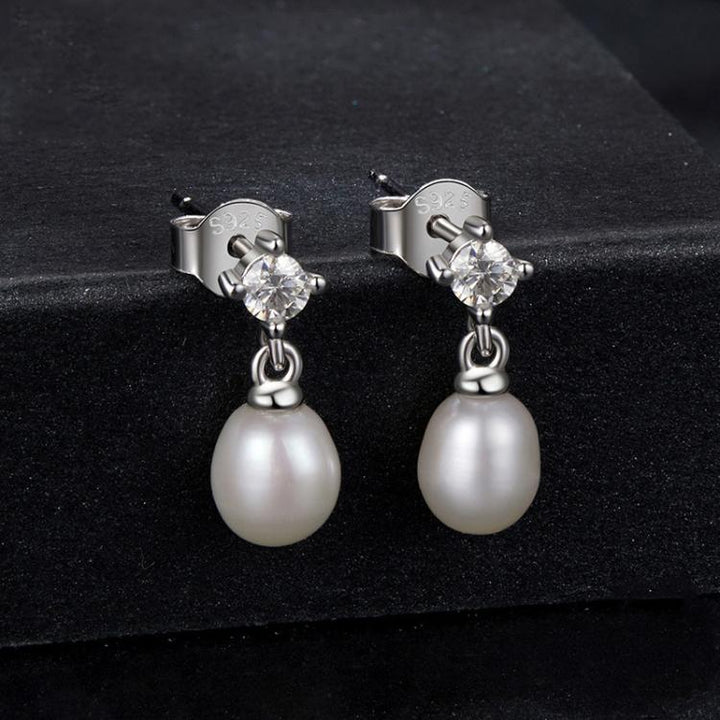 S925 Sterling Silver Natural Freshwater Pearl Moissanite Earrings