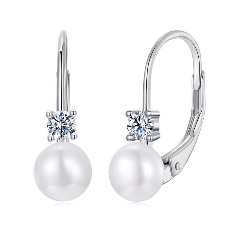 S925 Sterling Silver Platinum-Plated Moissanite Freshwater Pearl Elegant Earrings