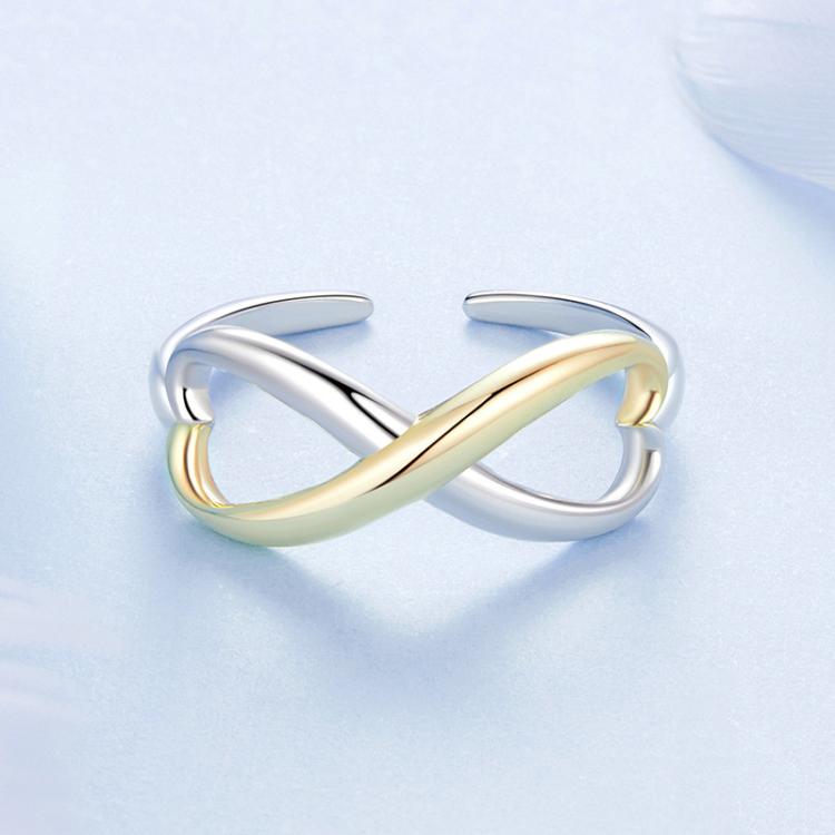 S925 Sterling Silver Electroplated Infinity Symbol Open Ring Heart Adjustable Ring