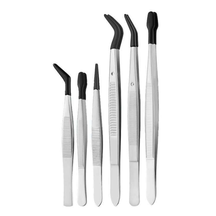 Dip Molded Stamp Clip False Eyelash Auxiliary Clip Stainless Steel Tweezer Tools, 6pcs /Set, 5pcs /Set, 4pcs /Set, 3pcs /Set, 2pcs /Set, Double Elbow Head, Single Elbow Head, Tip Head, Small Flat Head, Small Tilt Head, Large Flat Head