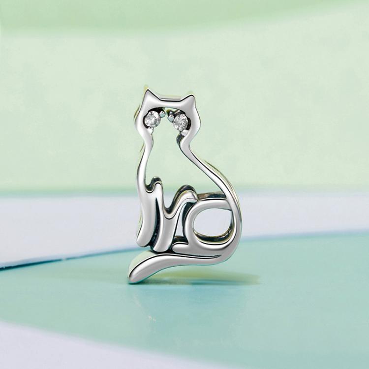 S925 Sterling Silver Oxidized Fun Hollow Cat Beads Cute Animal Accessories