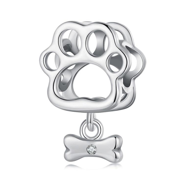 S925 Sterling Silver Oxidized Cute Hollow Paw Print Beads Animal Bracelet Accessories