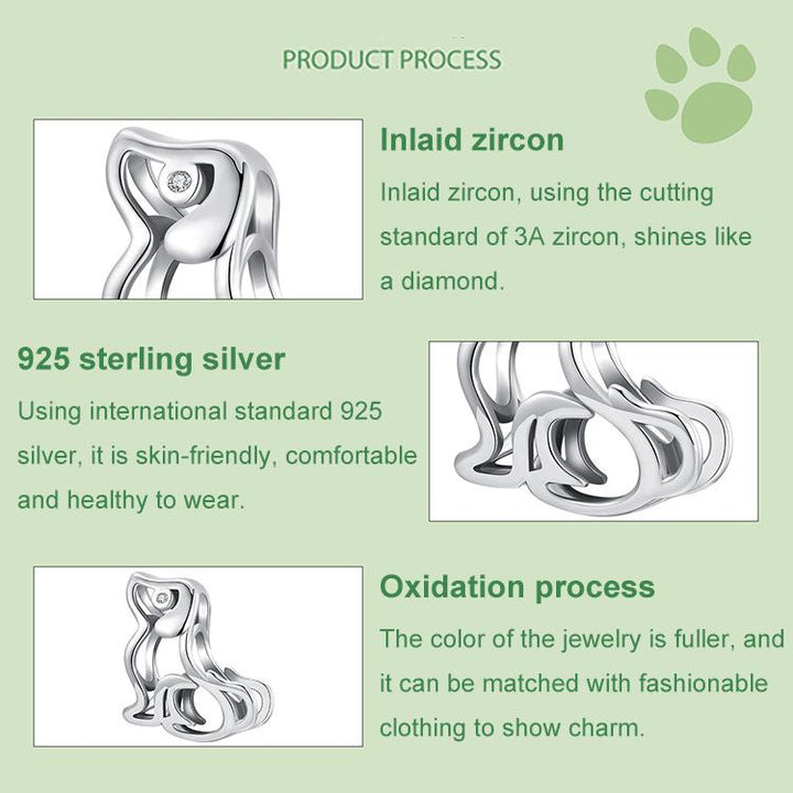 S925 Sterling Silver Cute Hollow Dog Beads Animal Bracelet Accessories