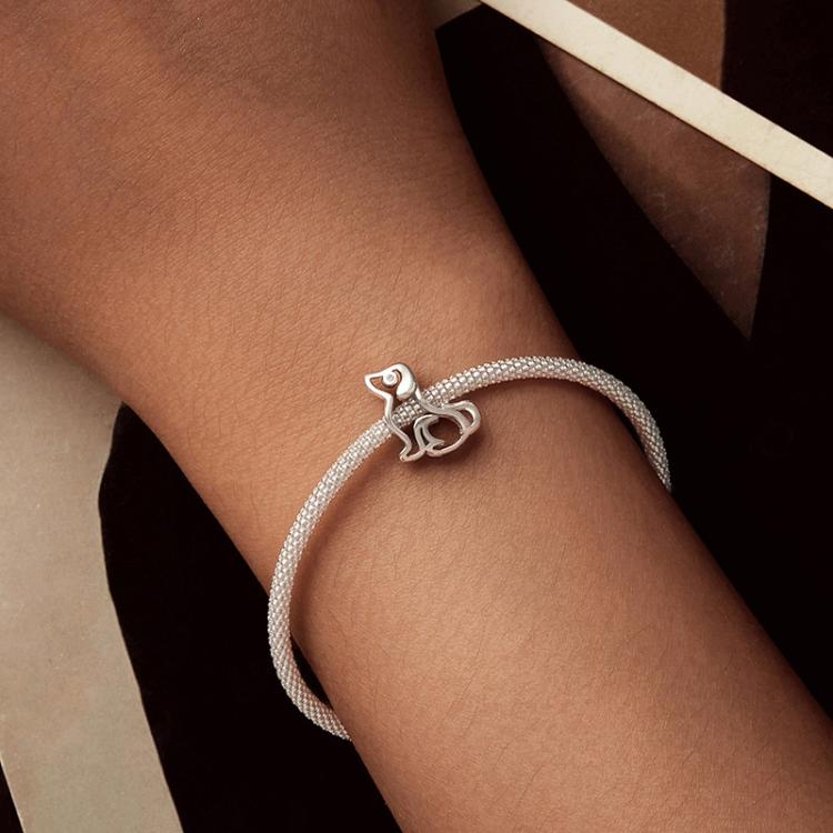 S925 Sterling Silver Cute Hollow Dog Beads Animal Bracelet Accessories