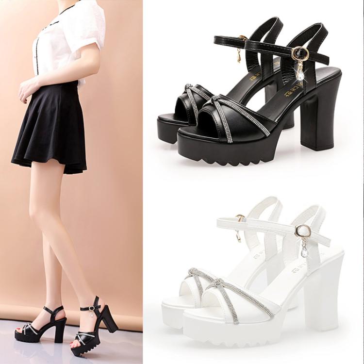 Women Block Chunky High-heeled Sandals Rhinestone Platform Open Toe Comfortable Shoes, 35, 36, 37, 38, 39, 40, 41, 42