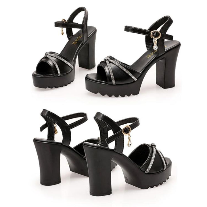 Women Block Chunky High-heeled Sandals Rhinestone Platform Open Toe Comfortable Shoes, 35, 36, 37, 38, 39, 40, 41, 42