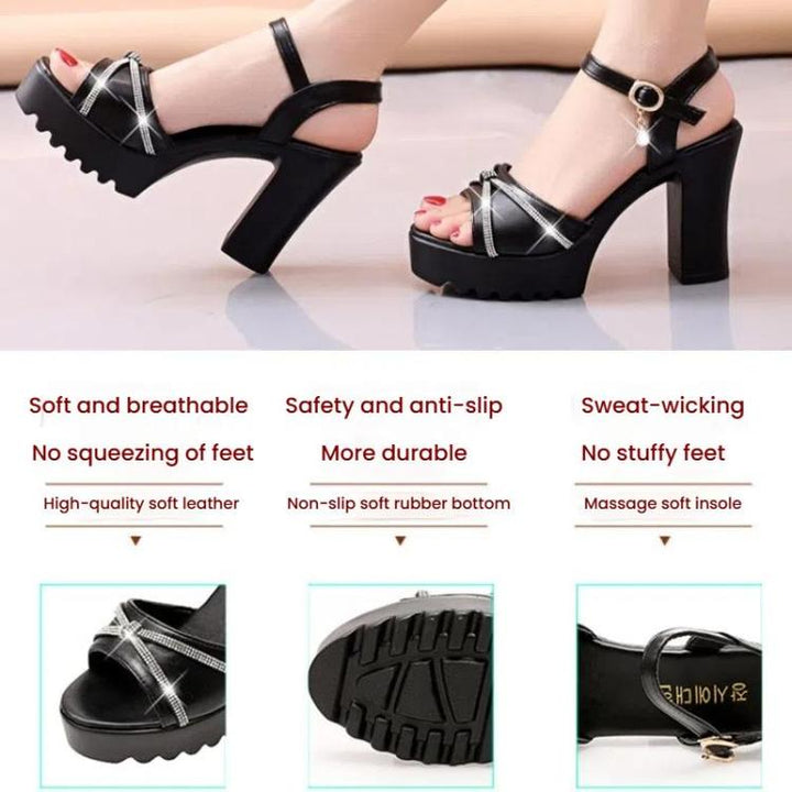 Women Block Chunky High-heeled Sandals Rhinestone Platform Open Toe Comfortable Shoes, 35, 36, 37, 38, 39, 40, 41, 42