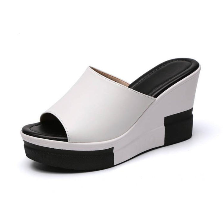 Women Soft PU Leather Platform Wedge Slide Sandals High Heel Open-Toe Slippers, 35, 36, 37, 38, 39, 40