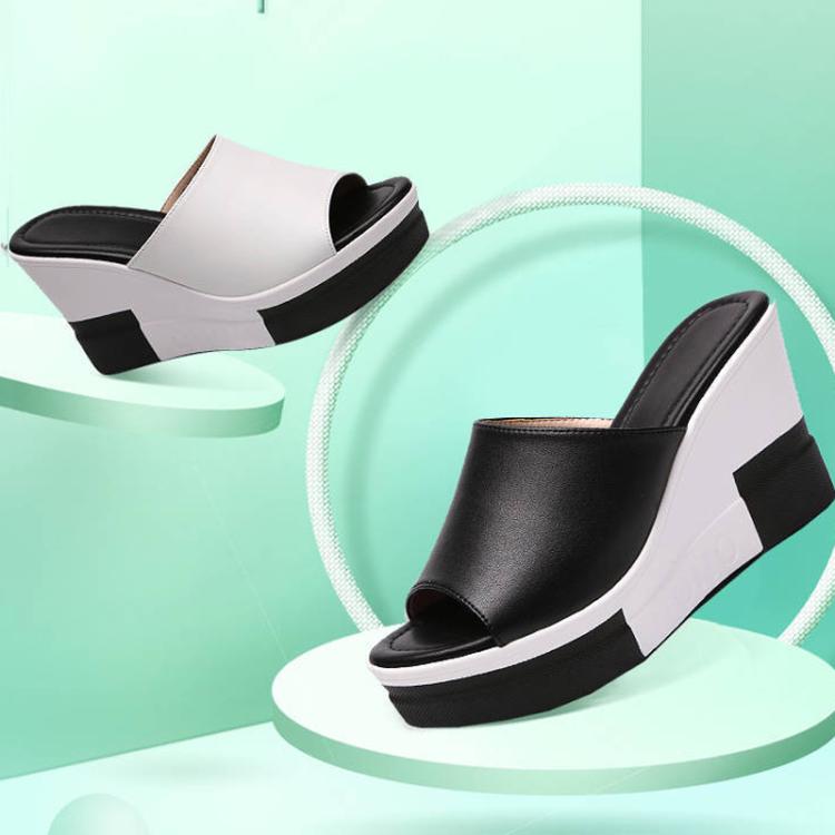 Women Soft PU Leather Platform Wedge Slide Sandals High Heel Open-Toe Slippers, 35, 36, 37, 38, 39, 40