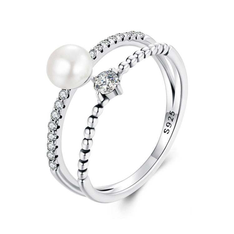 S925 Sterling Silver Natural Freshwater Pearl Double-layer Ring Elegant Temperament Ring, 6, 7, 8