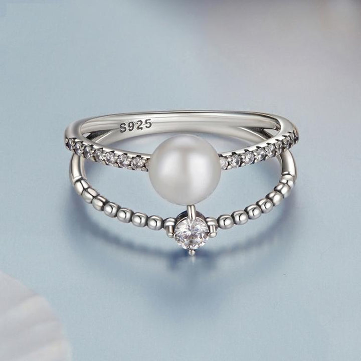 S925 Sterling Silver Natural Freshwater Pearl Double-layer Ring Elegant Temperament Ring, 6, 7, 8