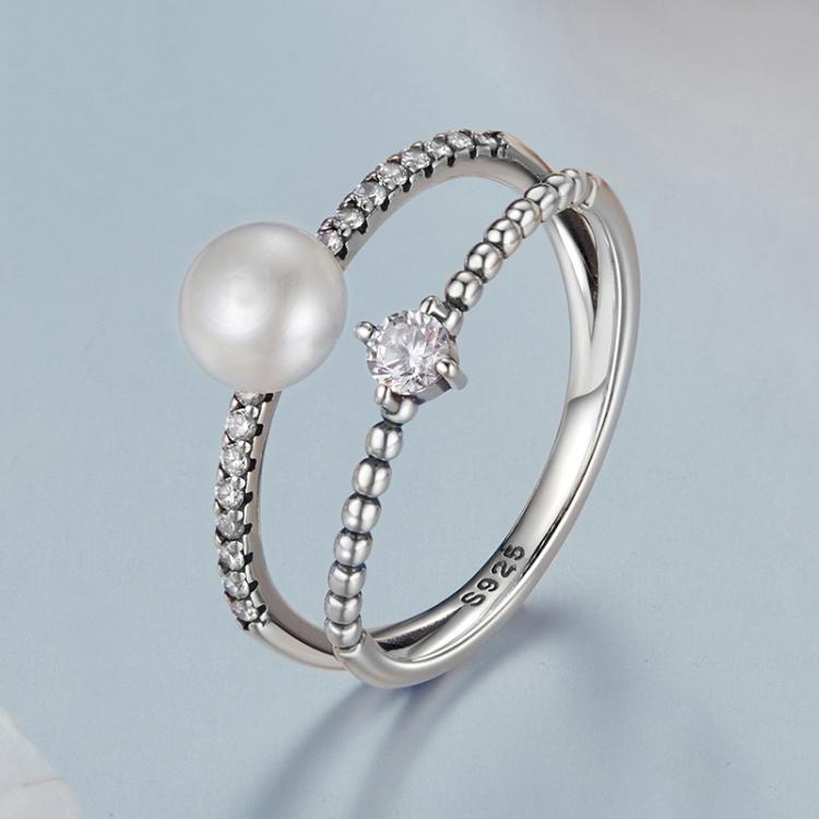 S925 Sterling Silver Natural Freshwater Pearl Double-layer Ring Elegant Temperament Ring, 6, 7, 8