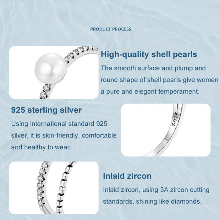 S925 Sterling Silver Natural Freshwater Pearl Double-layer Ring Elegant Temperament Ring, 6, 7, 8