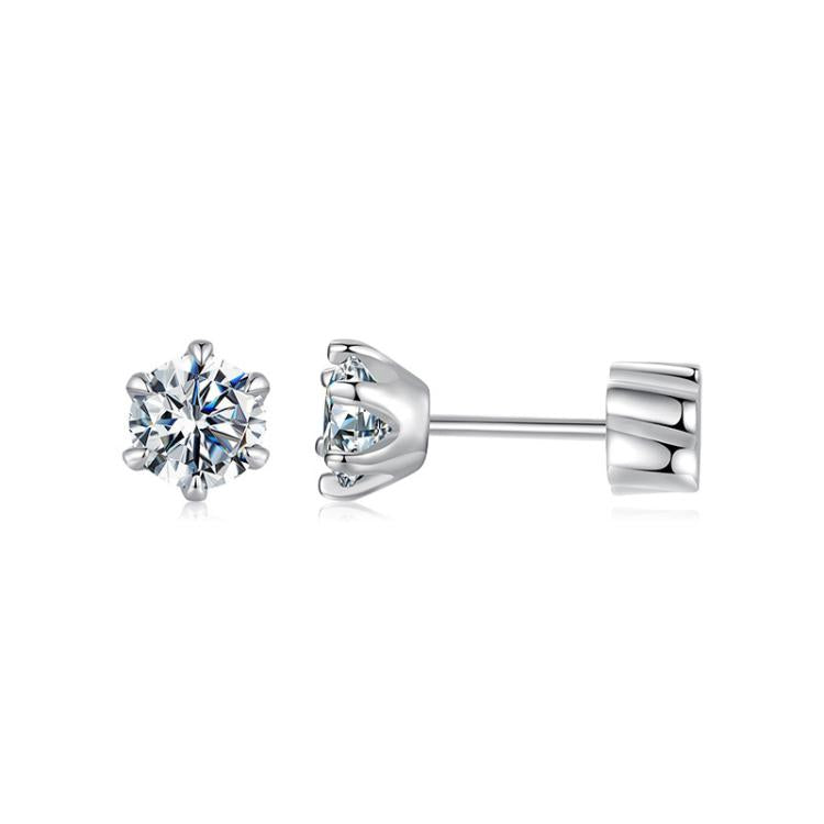 S925 Sterling Silver Platinum-plated Classic Moissanite Earrings, S, M