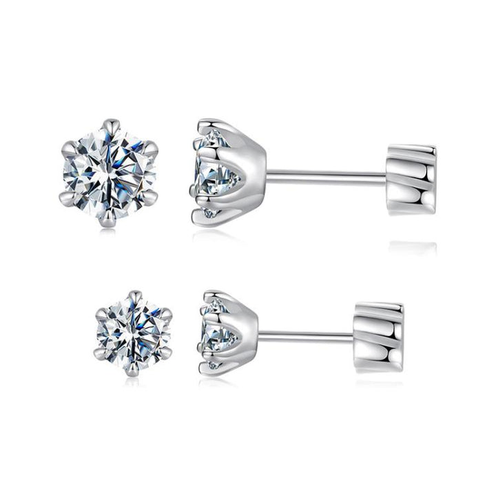 S925 Sterling Silver Platinum-plated Classic Moissanite Earrings, S, M