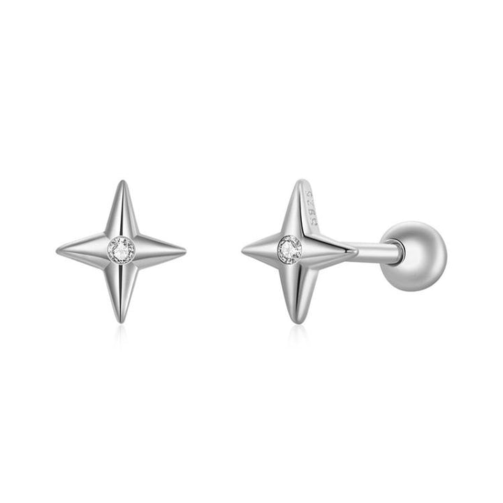 SCE1117-A S925 Sterling Silver Platinum-plated Zircon Star Earrings