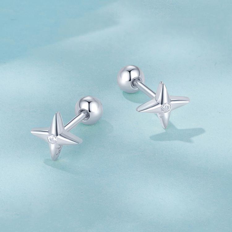 SCE1117-A S925 Sterling Silver Platinum-plated Zircon Star Earrings