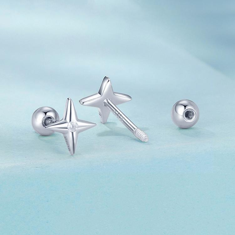 SCE1117-A S925 Sterling Silver Platinum-plated Zircon Star Earrings