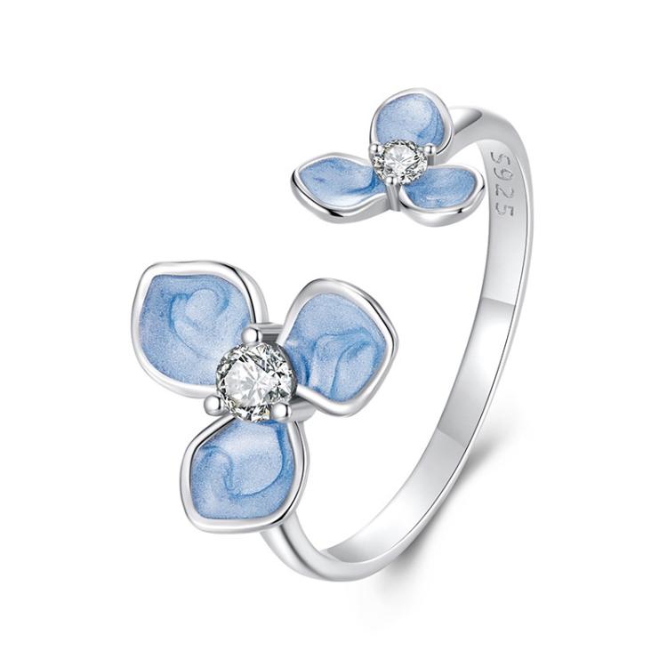 S925 Sterling Silver Oil Drop Craft Flower Opening Adjustable Ring