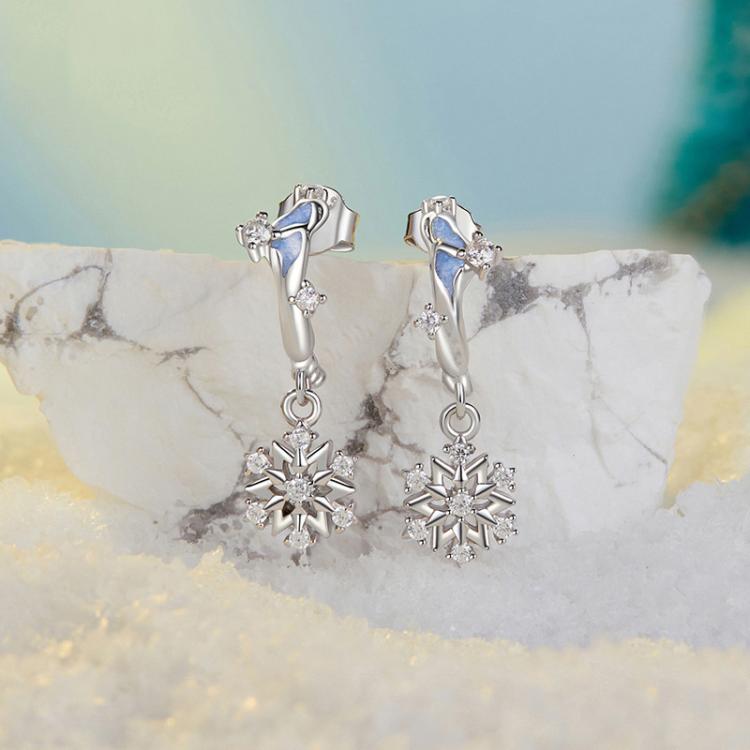 S925 Sterling Silver Platinum-Plated Shining Snowflake Zircon Earrings