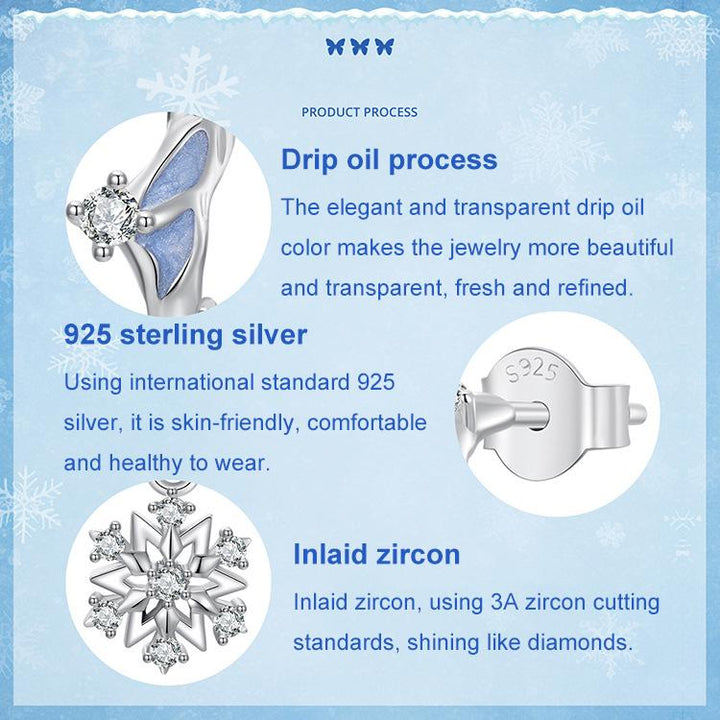 S925 Sterling Silver Platinum-Plated Shining Snowflake Zircon Earrings