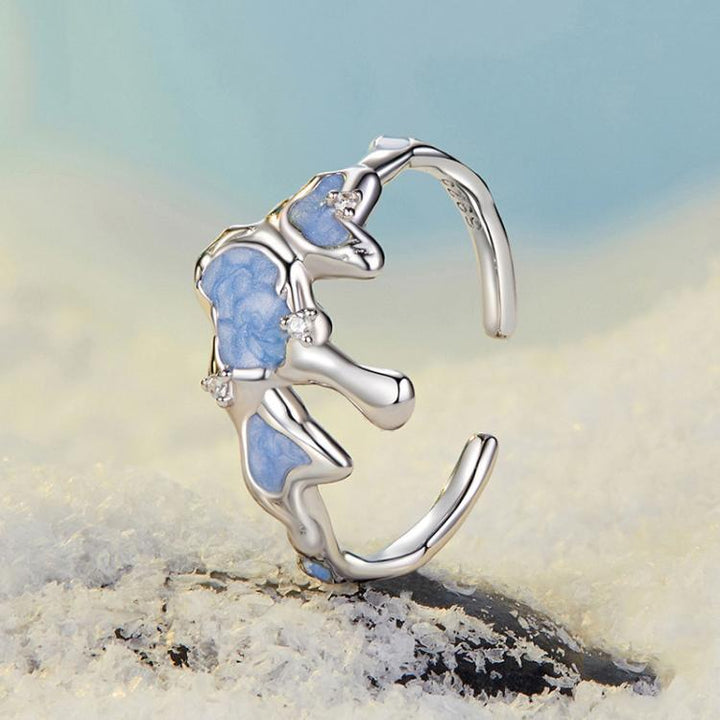 S925 Sterling Silver Melting Snow Mountain Open Adjustable Ring