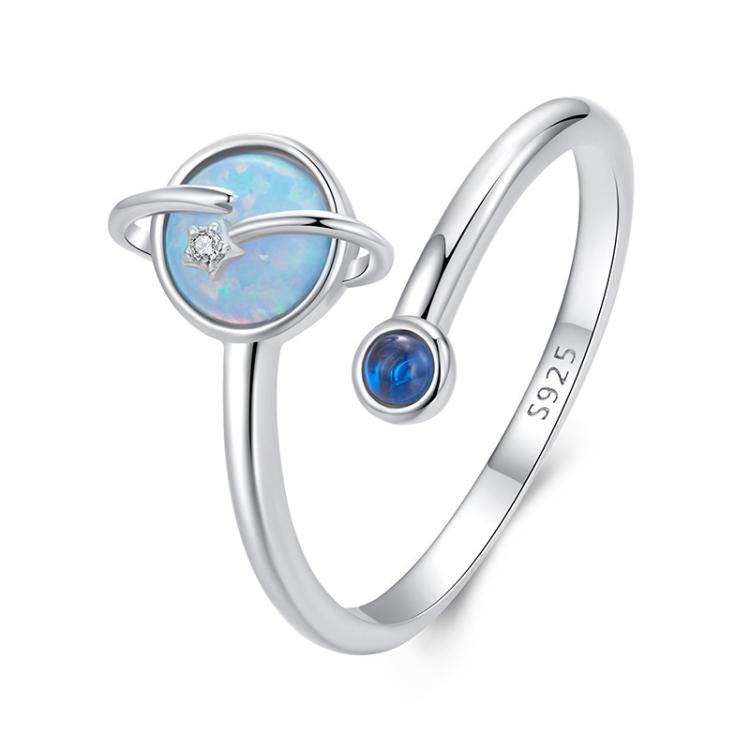 S925 Sterling Silver Platinum-Plated Fantasy Mysterious Planet Open Adjustable Ring