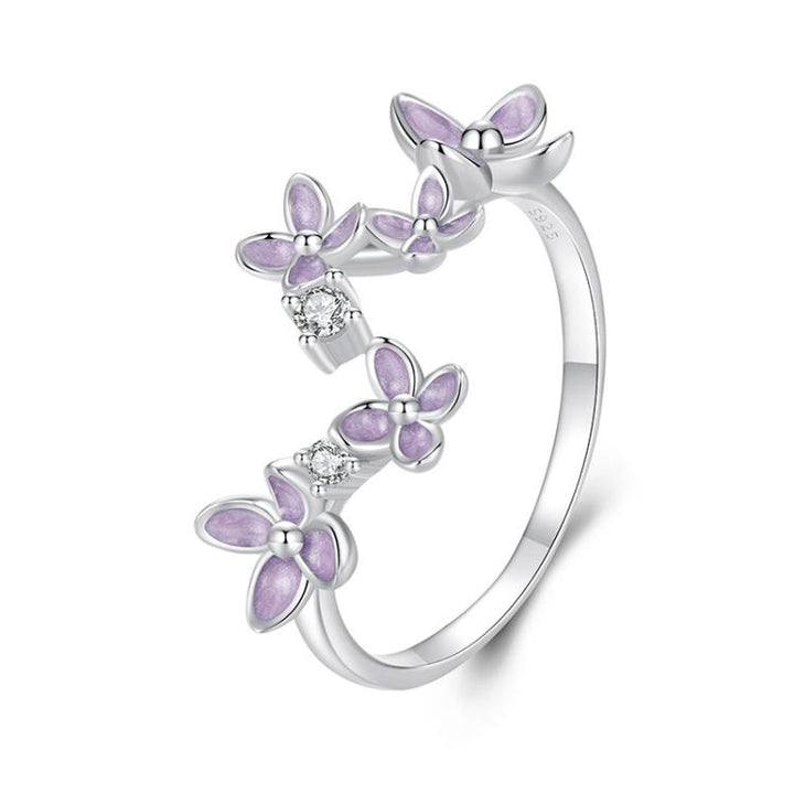 S925 Sterling Silver Platinum-Plated Lilac Open Adjustable Ring