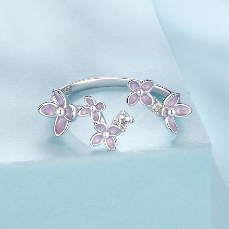 S925 Sterling Silver Platinum-Plated Lilac Open Adjustable Ring